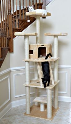 Image showing  80 in. Multifunction Real Wood Cat Tower with Spacious Condo and Perches, Beige