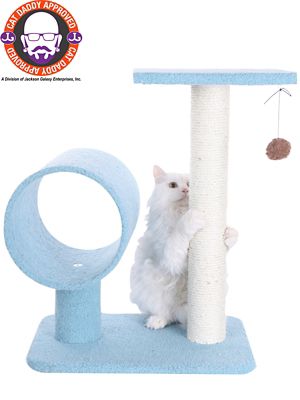 Armarkat 26 in. Real Wood Cat Tree with Scratcher and Tunnel for Privacy and Hiding, Sky Blue