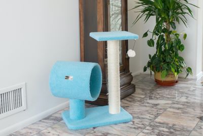 Image showing  26 in. Real Wood Cat Tree with Scratcher and Tunnel for Privacy and Hiding, Sky Blue