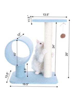 Image showing  26 in. Real Wood Cat Tree with Scratcher and Tunnel for Privacy and Hiding, Sky Blue
