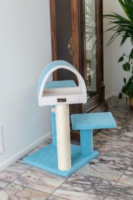 Image showing  Sky Blue 29" Real Wood Cat Tree With Scratcher And Tunnel For Squeeze, Snoozing And Hiding, B2903