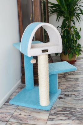 Image showing  Sky Blue 29" Real Wood Cat Tree With Scratcher And Tunnel For Squeeze, Snoozing And Hiding, B2903