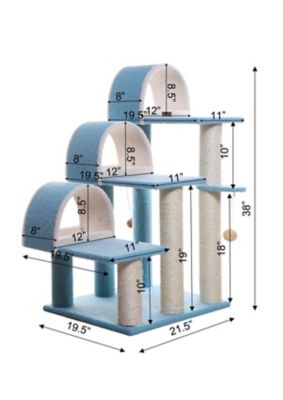 Image showing  38 in. High Ivory Cat Step Stairs Ramp Real Wood Cat Scratcher