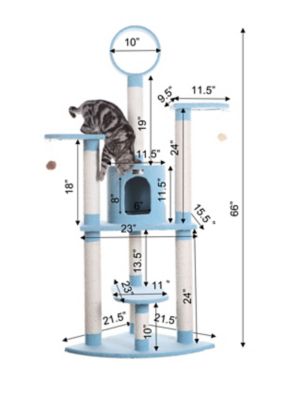 Image showing 6 th Armarkat 65 in. Classic Real Wood Cat Tree In Sky Blue, Five Levels With Perch, Condo, Hanging Tunnel