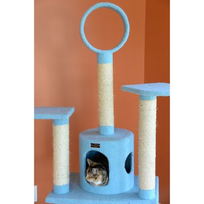 Image showing 7 th Armarkat 65 in. Classic Real Wood Cat Tree In Sky Blue, Five Levels With Perch, Condo, Hanging Tunnel