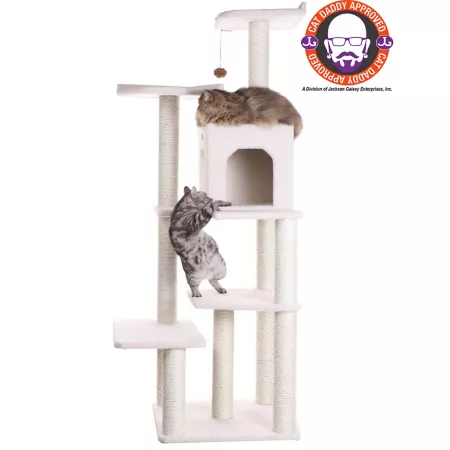 Armarkat 68" 6-Tier Classic Real Wood Cat Tree with Condo and 2 Perches Jackson Galaxy Approved Ivory Cat Trees & Condos