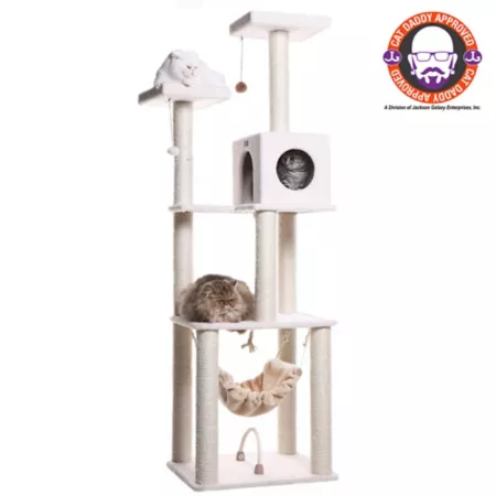 Armarkat 73" Classic 4-Tier Real Wood Cat Tree with Rope Swing Hammock Condo and Perch Ivory Jackson Galaxy Approved Cat Trees & Condos