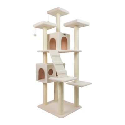 Armarkat B7701 Classic Real Wood Cat Tree In Ivory, Jackson Galaxy Approved, Multi Levels With Ramp, Three Perches, Two Condos