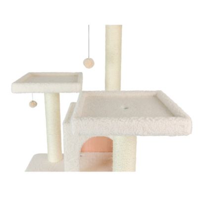 Image showing  B7701 Classic Real Wood Cat Tree In Ivory, Multi Levels With Ramp, Three Perches, Two Condos