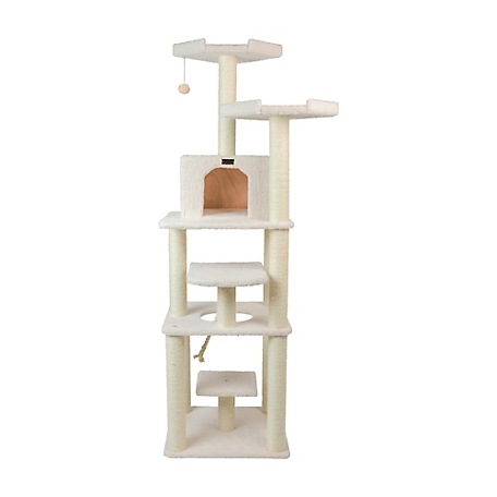 Armarkat B7801 Classic Real Wood Cat Tree In Ivory, Jackson Galaxy Approved, Six Levels With Playhouse and Rope Swing