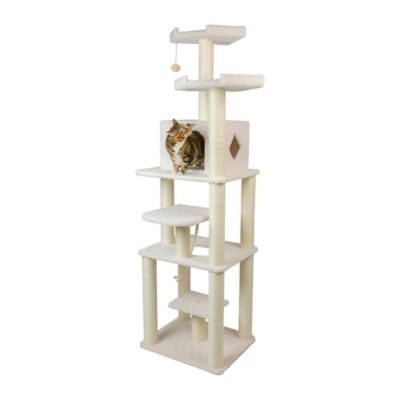 Image showing  B7801 Classic Real Wood Cat Tree In Ivory, Six Levels With Playhouse and Rope SwIng