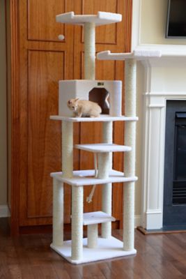 Image showing  B7801 Classic Real Wood Cat Tree In Ivory, Six Levels With Playhouse and Rope SwIng