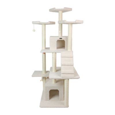Armarkat 82 in. 3-Tier Classic Real Wood Cat Tree with Ramp, Rope Swing and Two Condos, Ivory, Jackson Galaxy Approved
