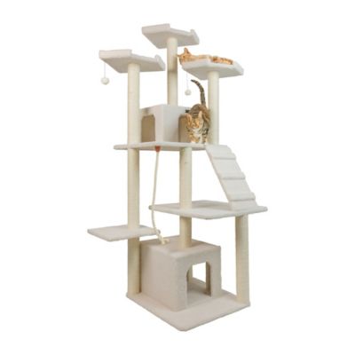 Image showing  82 in. 3-Tier Classic Real Wood Cat Tree with Ramp, Rope Swing and Two Condos, Ivory, Jackson Galaxy Approved