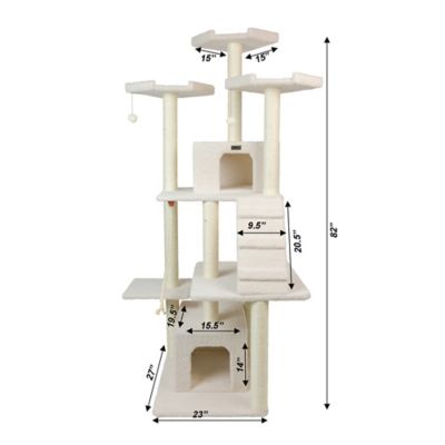 Image showing  82 in. 3-Tier Classic Real Wood Cat Tree with Ramp, Rope Swing and Two Condos, Ivory, Jackson Galaxy Approved