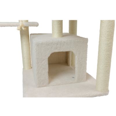 Image showing  82 in. 3-Tier Classic Real Wood Cat Tree with Ramp, Rope Swing and Two Condos, Ivory, Jackson Galaxy Approved