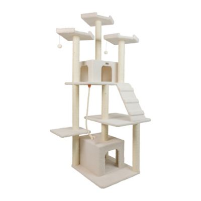 Image showing 6 th Armarkat B8201 Classic Real Wood Cat Tree In Ivory, Multi Levels With Ramp, Three Perches, Rope Swing, Two Condos