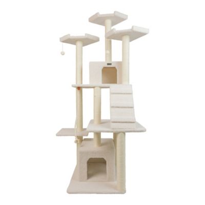 Image showing 7 th Armarkat B8201 Classic Real Wood Cat Tree In Ivory, Multi Levels With Ramp, Three Perches, Rope Swing, Two Condos