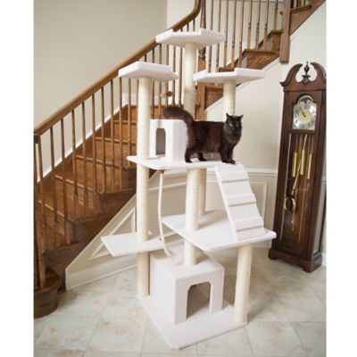 Image showing 8 th Armarkat B8201 Classic Real Wood Cat Tree In Ivory, Multi Levels With Ramp, Three Perches, Rope Swing, Two Condos