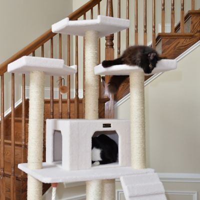 Image showing 9 th Armarkat B8201 Classic Real Wood Cat Tree In Ivory, Multi Levels With Ramp, Three Perches, Rope Swing, Two Condos