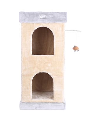 Image showing  32 in. Double Condo Real Wood Cat House with Scratching Carpet