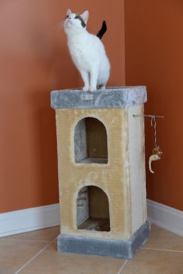Image showing  32 in. Double Condo Real Wood Cat House with Scratching Carpet