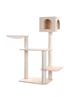 Image showing  Double Base Solid Wood Cat Tree Tower House, 50 in.