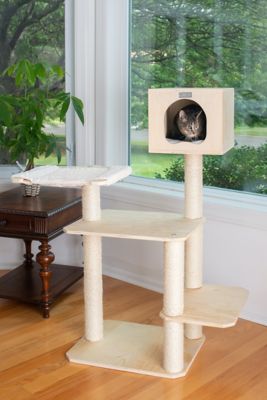Image showing  Double Base Solid Wood Cat Tree Tower House, 50 in.