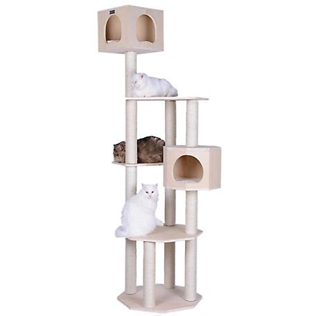Armarkat Premium Scots Pine 85 in. Real Wood Cat Tree with Five Levels, Two Condos