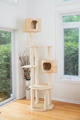 Image showing  Premium Scots Pine 85 in. Real Wood Cat Tree with Five Levels, Two Condos