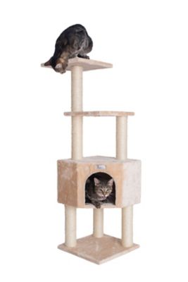 GleePet 48 in. Real Wood Cat Tree In Beige with Perch And Playhouse