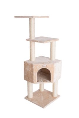 Image showing  48 in. Real Wood Cat Tree In Beige with Perch And Playhouse