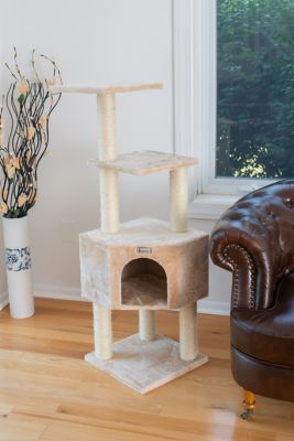 Image showing  48 in. Real Wood Cat Tree In Beige with Perch And Playhouse