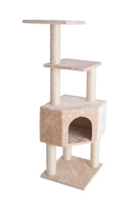 Image showing  48 in. Real Wood Cat Tree In Beige with Perch And Playhouse