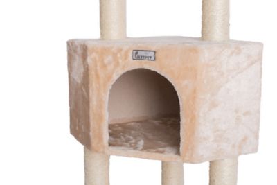 Image showing 6 th GleePet 48 in. Real Wood Cat Tree In Beige with Perch And Playhouse