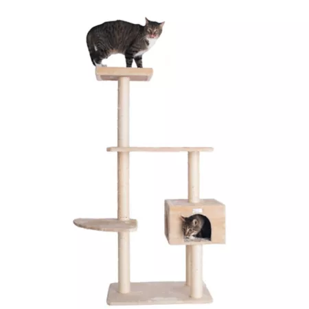 GleePet 57" Real Wood Cat Tree Beige with House and Perch Cat Trees & Condos