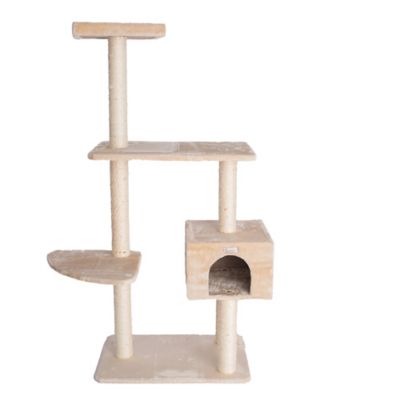 Image showing  57 in. Real Wood Cat Tree in Beige with Playhouse and Perch