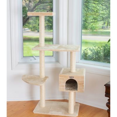 Image showing  57 in. Real Wood Cat Tree in Beige with Playhouse and Perch