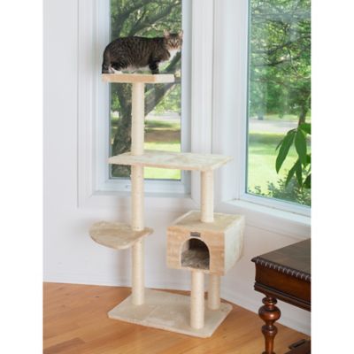 Image showing  57 in. Real Wood Cat Tree in Beige with Playhouse and Perch