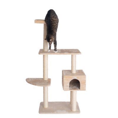 Image showing  57 in. Real Wood Cat Tree in Beige with Playhouse and Perch