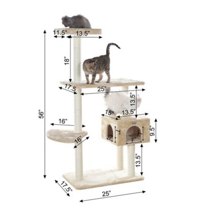 Image showing 7 th GleePet 57 in. Real Wood Cat Tree in Beige with Playhouse and Perch