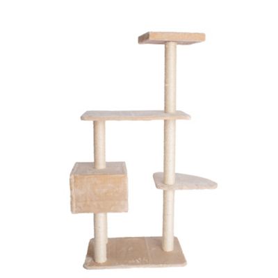 Image showing 8 th GleePet 57 in. Real Wood Cat Tree in Beige with Playhouse and Perch