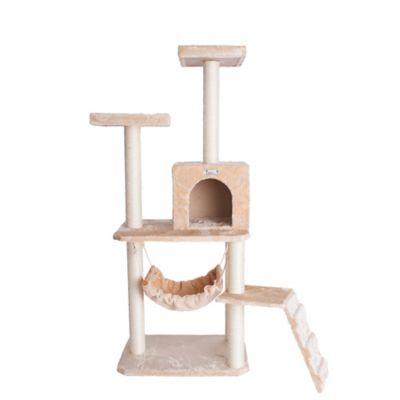 Image showing  57 in. Real Wood Cat Tree in Beige with Perches, Running Ramp, Condo and Hammock