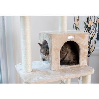 Image showing  57 in. Real Wood Cat Tree in Beige with Perches, Running Ramp, Condo and Hammock