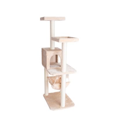 Image showing 6 th GleePet 57 in. Real Wood Cat Tree in Beige with Perches, Running Ramp, Condo and Hammock