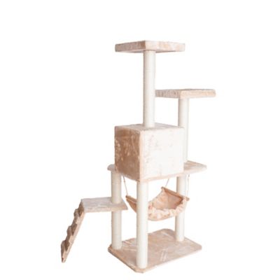 Image showing 7 th GleePet 57 in. Real Wood Cat Tree in Beige with Perches, Running Ramp, Condo and Hammock