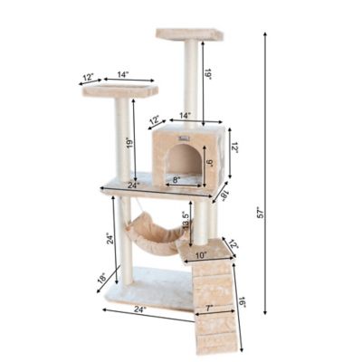 Image showing 9 th GleePet 57 in. Real Wood Cat Tree in Beige with Perches, Running Ramp, Condo and Hammock