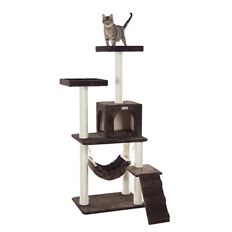 GleePet 57 in. Real Wood Cat Tree in Coffee Brown with 4 Levels, Ramp, Hammock and Condo