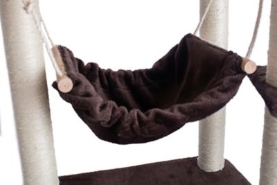 Image showing  57 in. Real Wood Cat Tree in Coffee Brown with 4 Levels, Ramp, Hammock and Condo