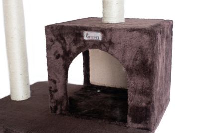Image showing 7 th GleePet 57 in. Real Wood Cat Tree in Coffee Brown with 4 Levels, Ramp, Hammock and Condo